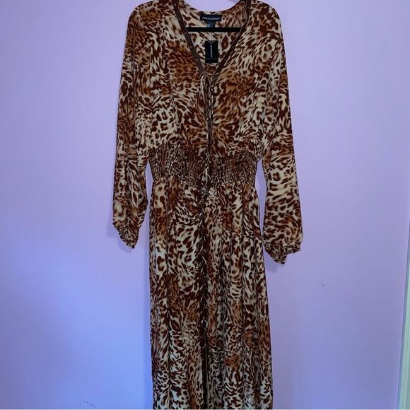 NEW Ashley Stewart Size 22/24 Maxi Dress Leopard Print Long Sleeve Lace Up - Picture 1 of 9